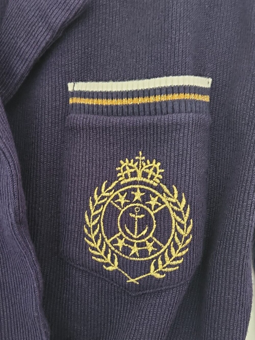 90s Vintage Preppy Nautical Dark Academia Collegiate Navy Embroidered Cardigan - Picture 3 of 7